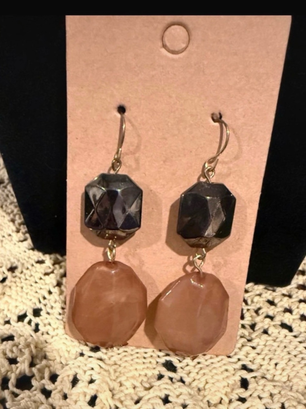 Gold-Tone Drop Earrings with Faceted Black Accent